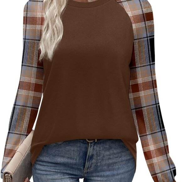 Tops - Cozy Raglan Long Sleeve Shirt for Women - Fashionable Fall Basic Tee, XX-Large